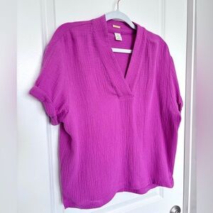 Maggashoni Organic Cotton Gauze Pink V Neck Blouse Relaxed Summer Top Small